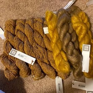 ShiBui yarn. 5 Heichi in brownstone. 4 silk cloud camel. 3 silk cloud brass. NWT